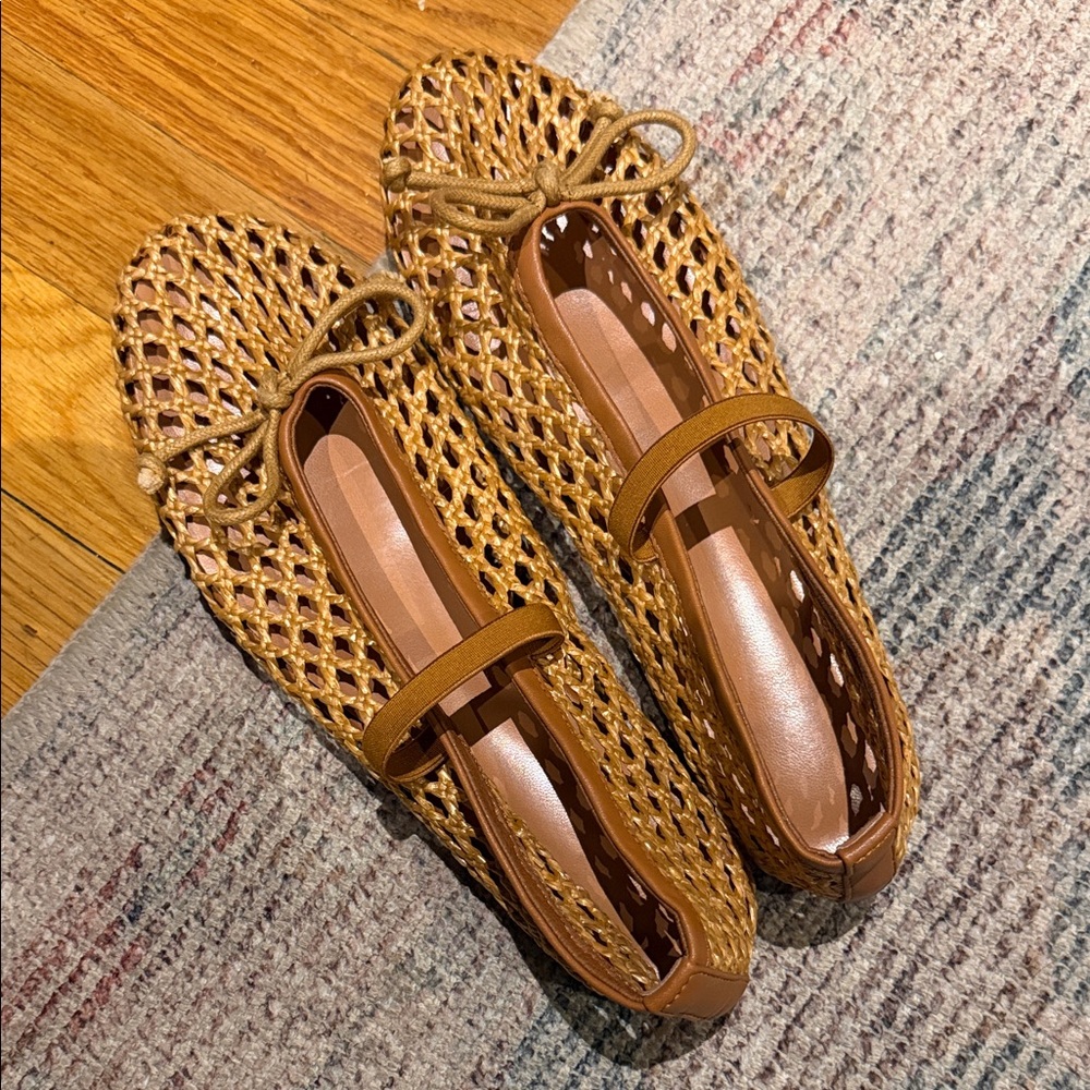 Woven Mary Jane Flats in Tan